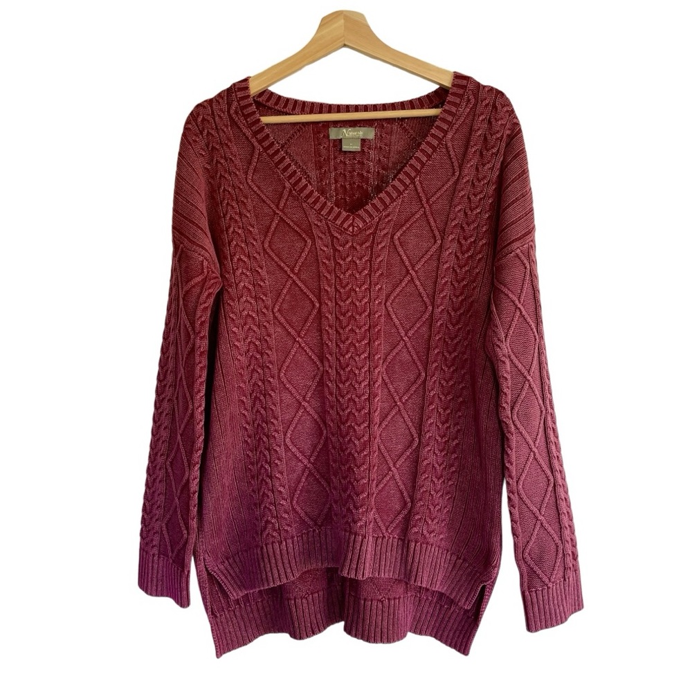 Natural Reflections Acid Washed Windsor Wine Burgundy Cotton Knit Sweater